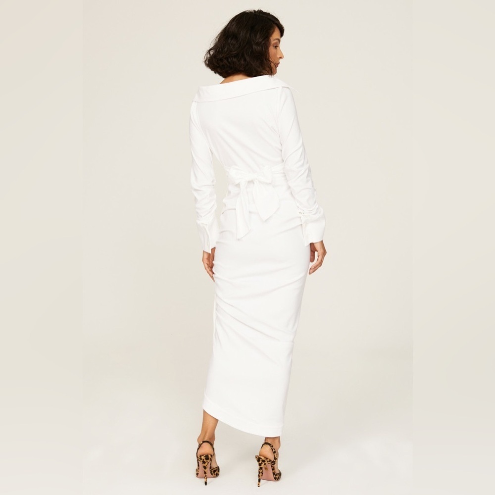 Sergio Hudson Asymmetric Cutout Ruched Cotton-blend Poplin Midi Wrap Dress Sz 0 - Picture 2 of 10